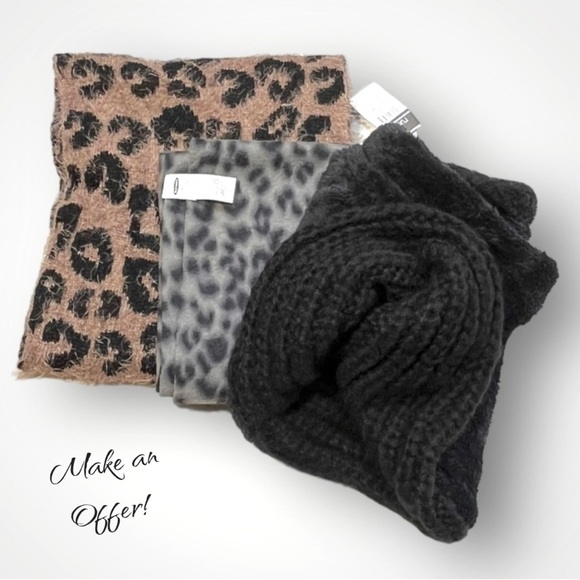 Accessories - Lot/3 Fuzzy Soft Print/Solid Infinity Scarves Scarf
